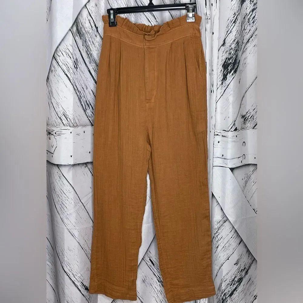 Free People Cotton Crinkle Straight Leg High Waist Pants Size S